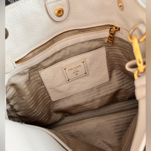 Prada Vitello Daino Pearl White Leather Convertible Shopper Tote Bag Purse - Picture 7 of 15